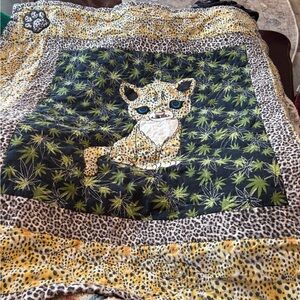 Leopard Print Blanket with Cat Design